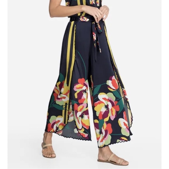 NEW Johnny Was Cassandra Floral Wide-Leg Scallop Tie Elastic Waist Silk Pants - Picture 3 of 17